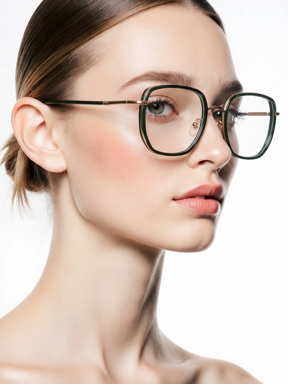 NWOT, Stylish Green Square Metal-Trim Eyeglasses